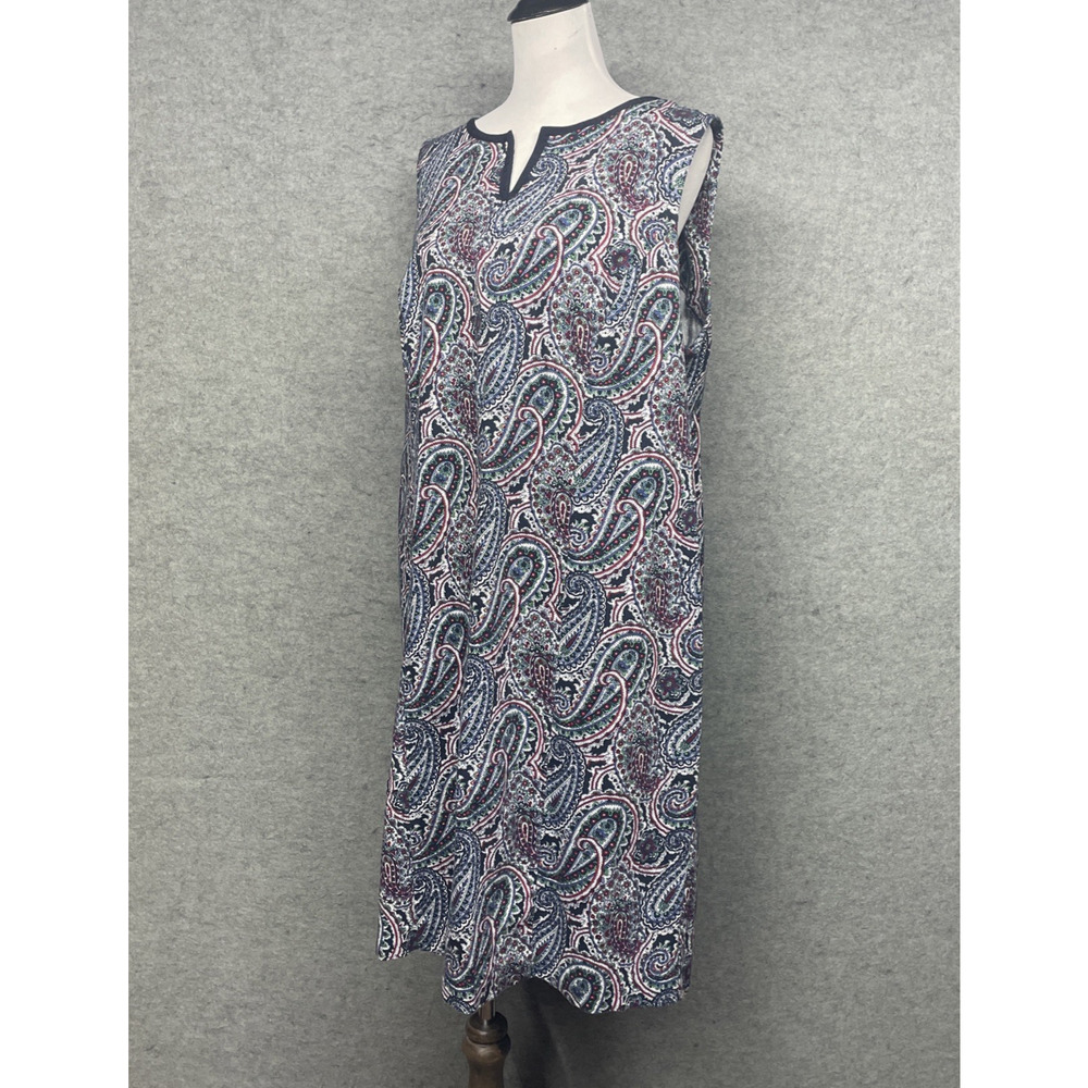 Talbots Womens 22W Plus Navy Red Paisley Cotton Stretch Sheath Dress Sleeveless - Picture 4 of 8